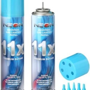 NEON 11X ultra-refined 99.9997% pure butane fuel refill 2-pack with metal nozzle and five universal refill adapters