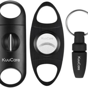 KuuCare Cigar Cutter 3 Pack in black featuring stainless steel guillotine cutter, V-cutter, and cigar punch tool