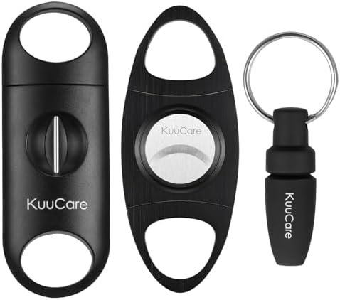 KuuCare Cigar Cutter 3 Pack, Black – Guillotine Cutter, V-Cutter & Punch Tool with Sharp Stainless Steel Blades