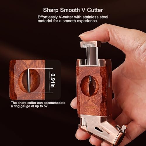 Uppallant V Cutter Torch Lighter – Windproof Refillable Butane Cigar Lighter with Wood-Grain Finish - Image 6