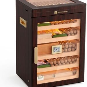 GLENCREAG Maestro Flex Max M26FM-T cigar humidor cabinet with Spanish cedar lining, digital hygrometer, LED lighting, and storage for up to 250 cigars