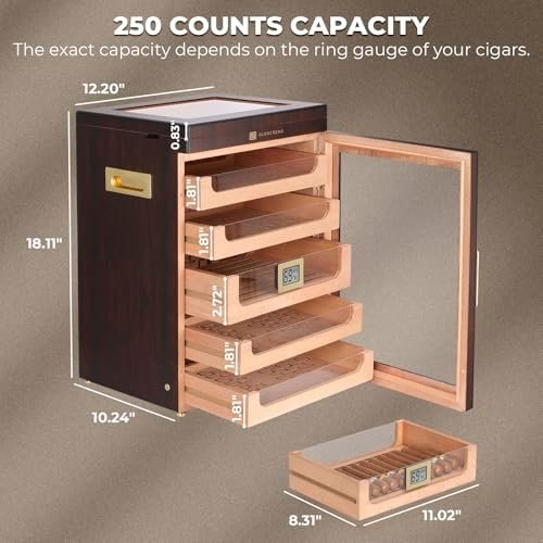 GLENCREAG Maestro Flex Max M26FM-T Cigar Humidor Cabinet – 250 Cigar Capacity with Spanish Cedar Lining & Digital Hygrometer - Image 3