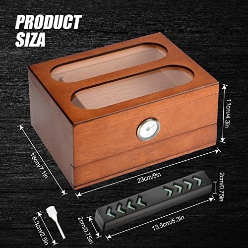 COOL KNIGHT Spanish Cedar Desktop Cigar Humidor with Hygrometer, Humidifier & Accessory Drawer – Holds 20–35 Cigars - Image 4
