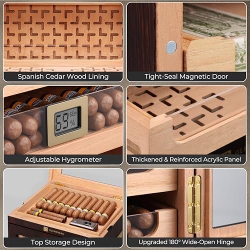 GLENCREAG Maestro Flex Max M26FM-T Cigar Humidor Cabinet – 250 Cigar Capacity with Spanish Cedar Lining & Digital Hygrometer - Image 6
