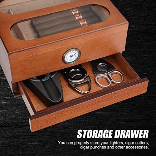 COOL KNIGHT Spanish Cedar Desktop Cigar Humidor with Hygrometer, Humidifier & Accessory Drawer – Holds 20–35 Cigars - Image 3