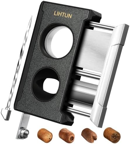 LIHTUN 4-in-1 One-Touch Cigar Cutter – Guillotine, V-Cutter, Cigar Punch & Draw Enhancer