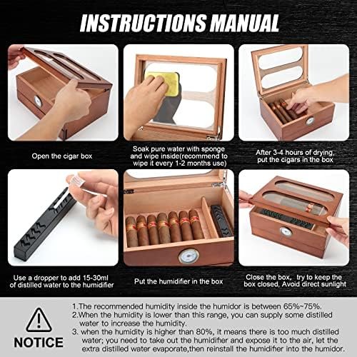 COOL KNIGHT Spanish Cedar Desktop Cigar Humidor with Hygrometer, Humidifier & Accessory Drawer – Holds 20–35 Cigars - Image 6