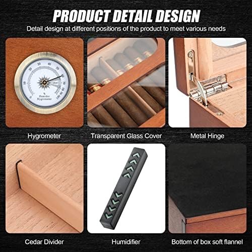 COOL KNIGHT Spanish Cedar Desktop Cigar Humidor with Hygrometer, Humidifier & Accessory Drawer – Holds 20–35 Cigars - Image 2