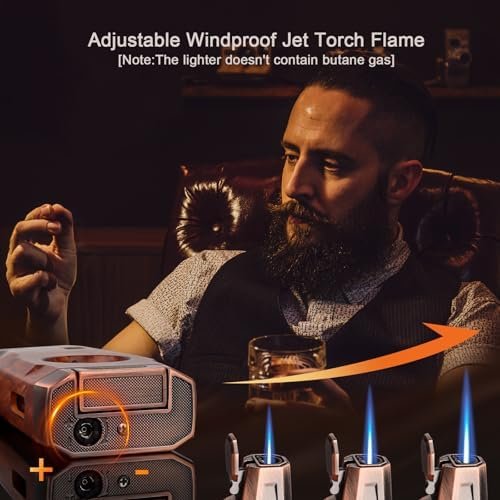 Uppallant V Cutter Torch Lighter – Windproof Refillable Butane Cigar Lighter with Wood-Grain Finish - Image 5