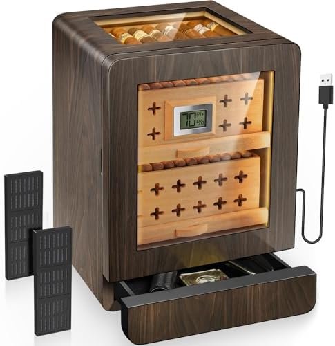 Flauno Electric Cigar Humidor Cabinet – 80-100 Count Spanish Cedar Humidor with Dual-Fan Air Circulation & Digital Hygrometer